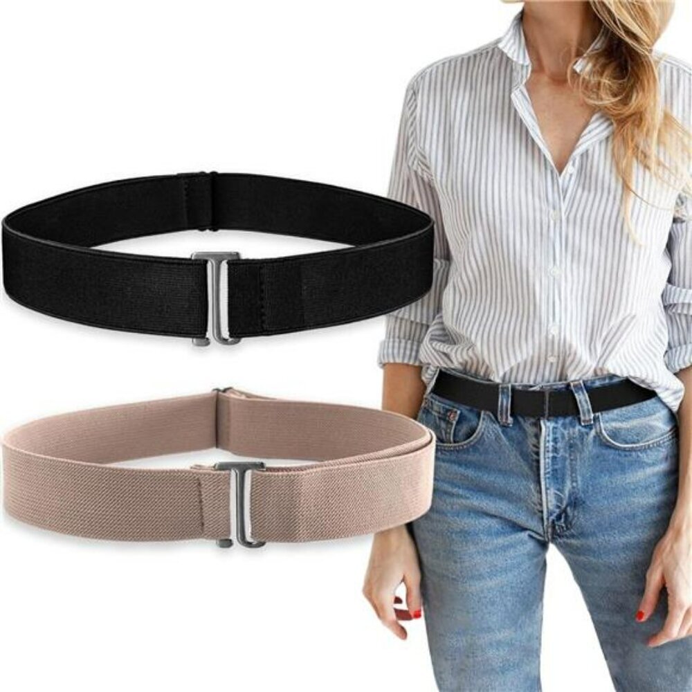 Womens invisible elastic stretch belt adjustable no show flat buckle jeans